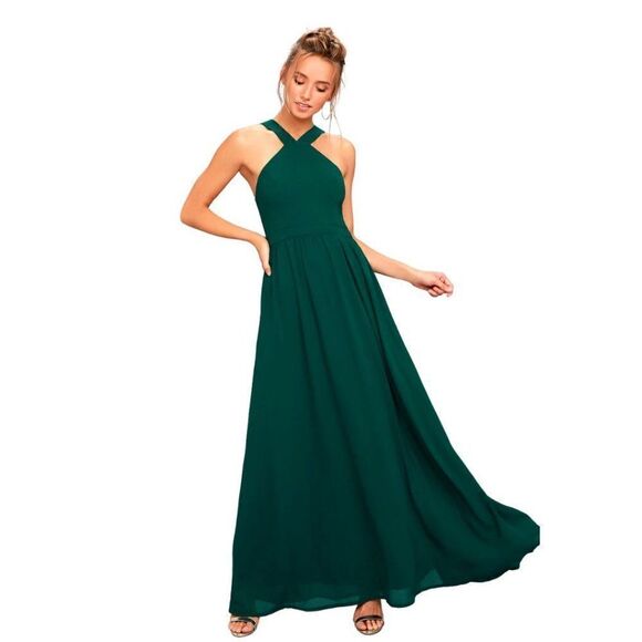 Lulu's Air of Romance Forrest Green  Maxi Dress Size Extra Small NWT - Picture 1 of 16